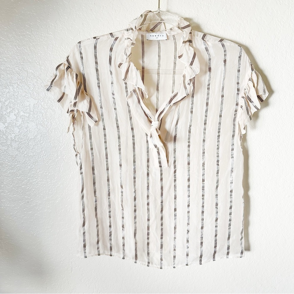 SANDRO Striped Mock Neck Blouse size small - Picture 7 of 11